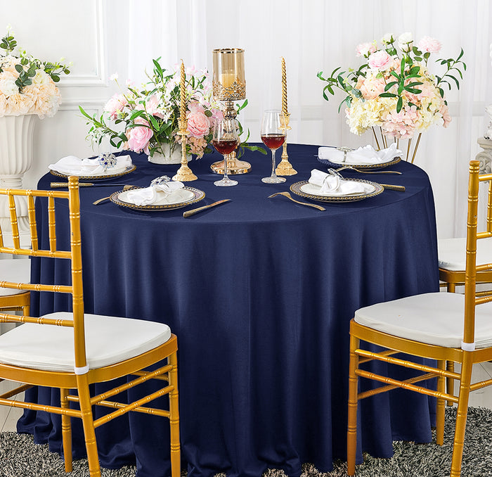 108" Seamless Round Scuba (Wrinkle-Free) Tablecloth - Navy Blue (1pc)