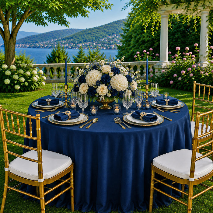 108" Seamless Round Scuba (Wrinkle-Free) Tablecloth - Navy Blue (1pc)