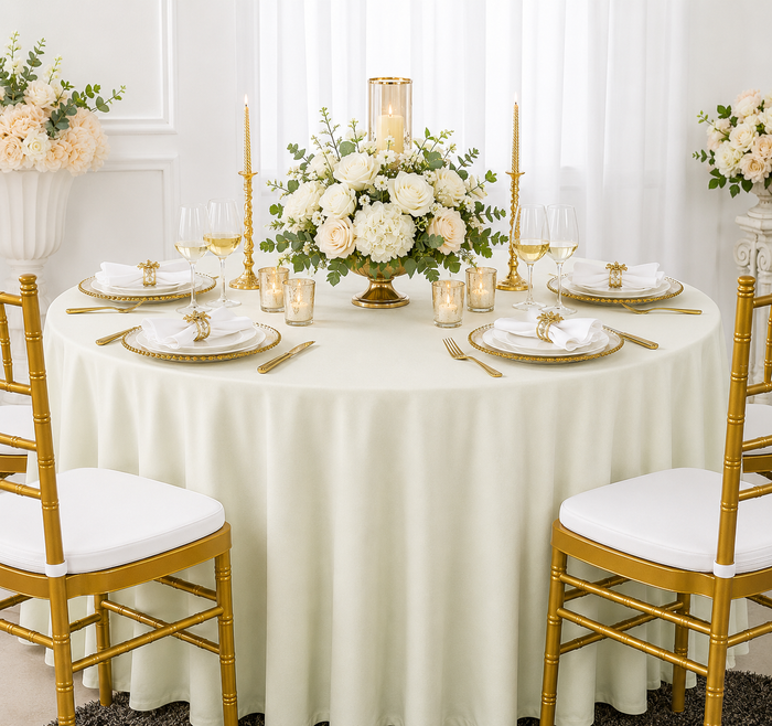 120" Seamless Round Scuba (Wrinkle-Free) Tablecloth - Ivory (1pc)