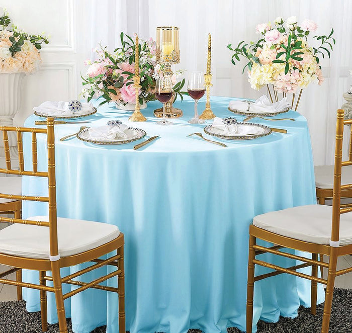 132" Round Scuba (Wrinkle-Free) Tablecloth - Baby Blue (1pc)