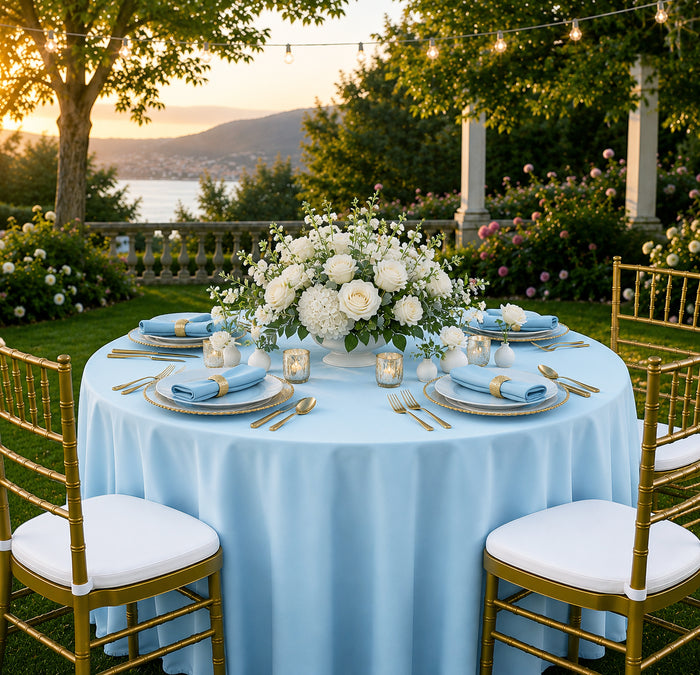 132" Round Scuba (Wrinkle-Free) Tablecloth - Baby Blue (1pc)