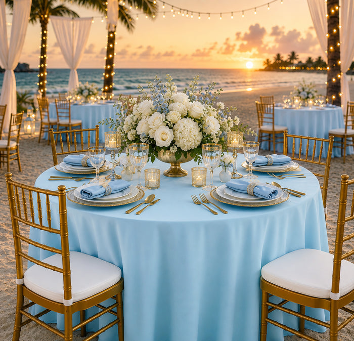 132" Round Scuba (Wrinkle-Free) Tablecloth - Baby Blue (1pc)