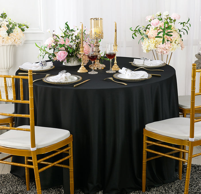 132" Round Scuba (Wrinkle-Free) Tablecloth - Black (1pc)