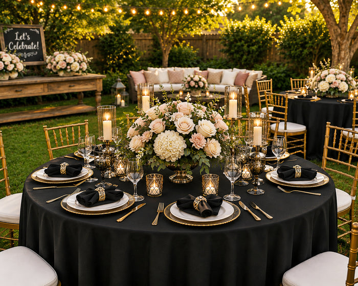 132" Round Scuba (Wrinkle-Free) Tablecloth - Black (1pc)