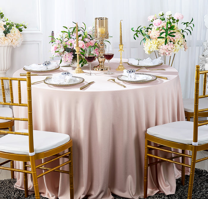 132" Round Scuba (Wrinkle-Free) Tablecloth - Blush Pink/Rose Gold (1pc)