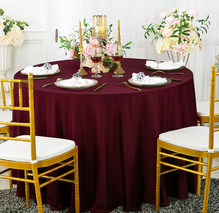 132" Round Scuba (Wrinkle-Free) Tablecloth - Burgundy (1pc)