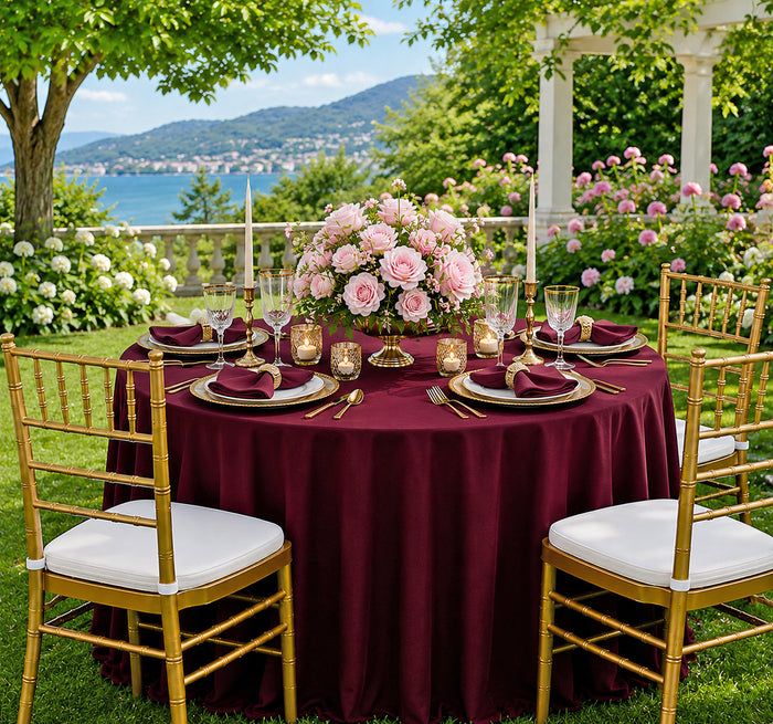 132" Round Scuba (Wrinkle-Free) Tablecloth - Burgundy (1pc)