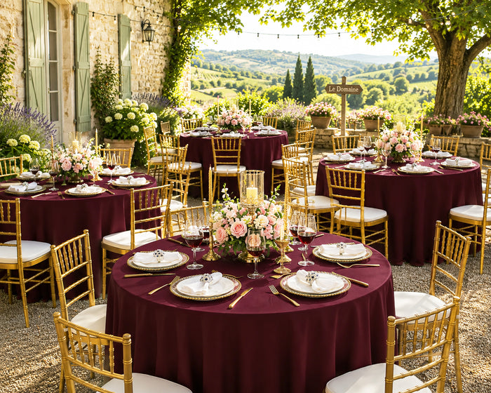 132" Round Scuba (Wrinkle-Free) Tablecloth - Burgundy (1pc)