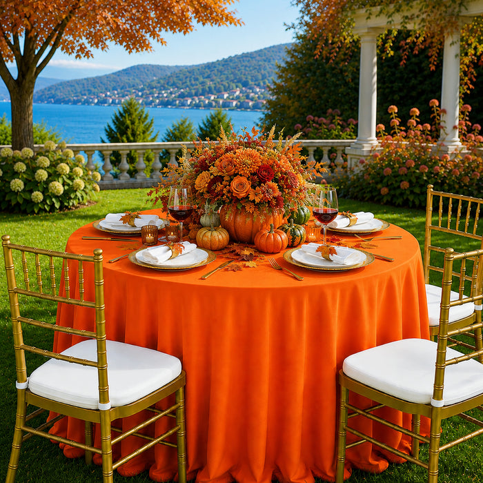 132" Round Scuba (Wrinkle-Free) Tablecloth - Orange (1pc)