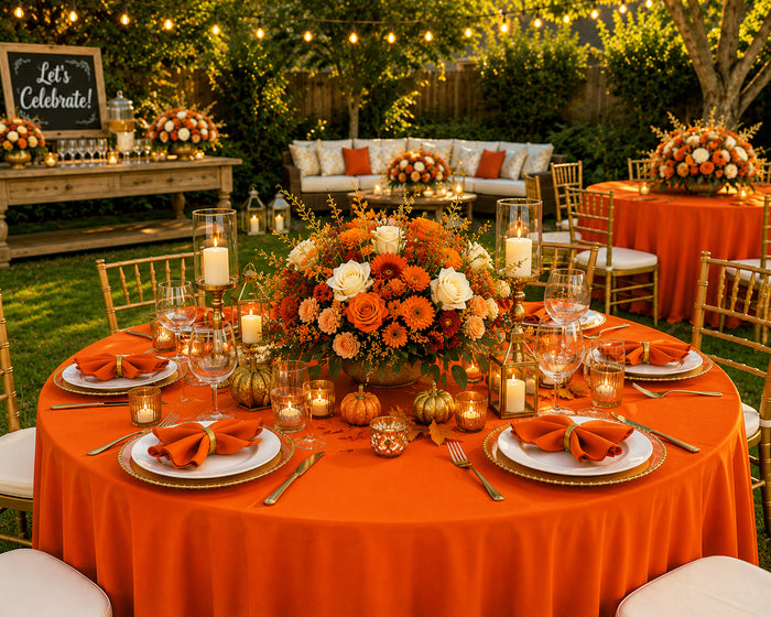 132" Round Scuba (Wrinkle-Free) Tablecloth - Orange (1pc)
