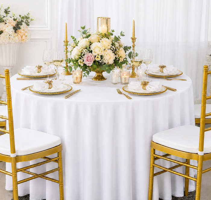 132" Round Scuba (Wrinkle-Free) Tablecloth - White (1pc)