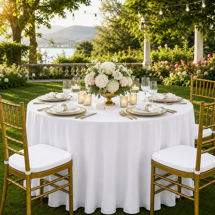 132" Round Scuba (Wrinkle-Free) Tablecloth - White (1pc)