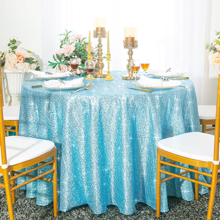 132" Round Sequin Taffeta Tablecloth - Baby Blue (1pc)