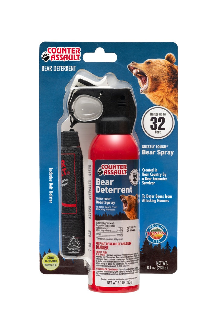 Counter Assault 8.1oz (32ft) bear deterrent spray with holster in packaging