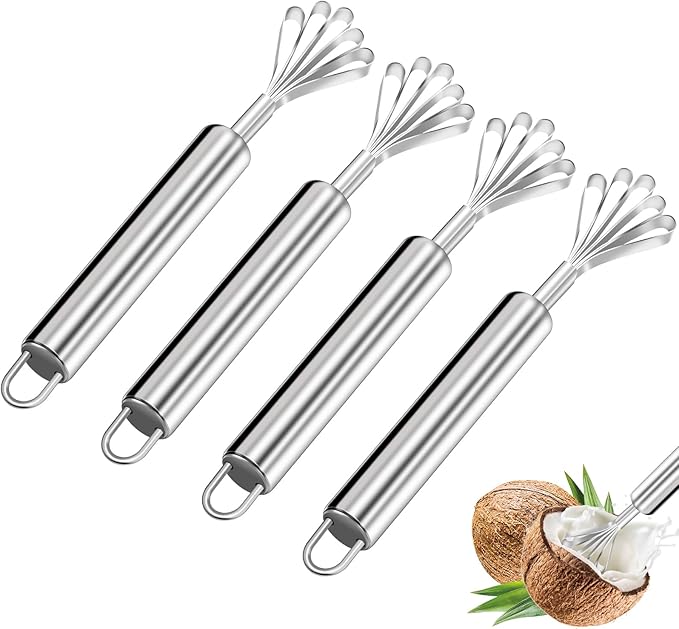 4 Pcs Coconut Meat Removal Scraper Tools, Stainless Steel Coco Nut Kinfe