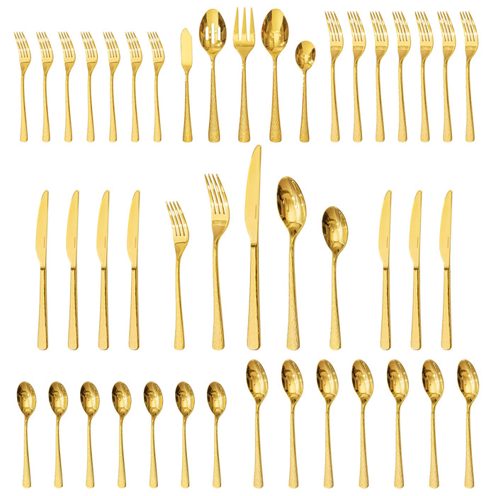 45 Piece Gold Silverware Set with Serving Utensils, 18/10 Stainless Steel