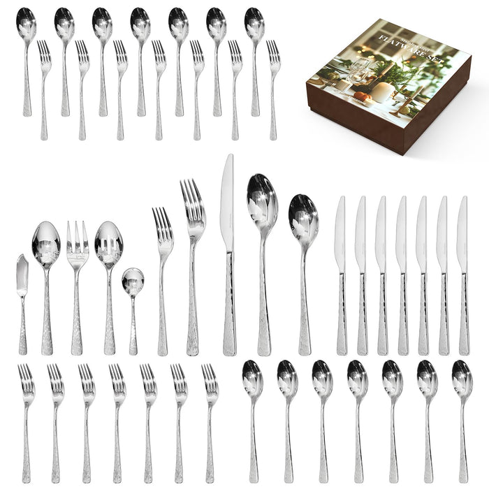 45 Piece Gold Silverware Set with Serving Utensils, 18/10 Stainless Steel
