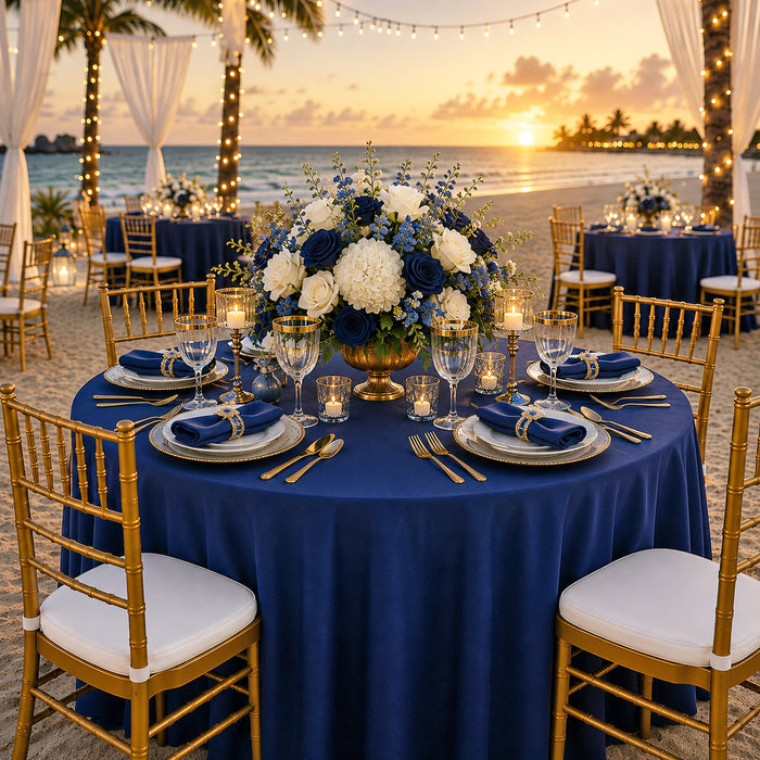 90" Seamless Round Scuba (Wrinkle-Free) Tablecloth - Navy Blue (1pc)
