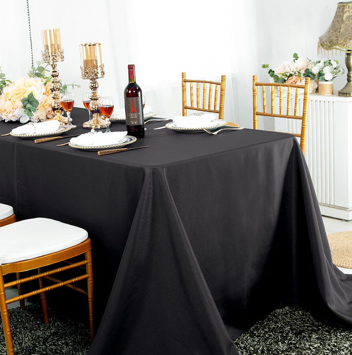 90"x132" Seamless Rectangular Premium Polyester Tablecloth - Black (1pc)