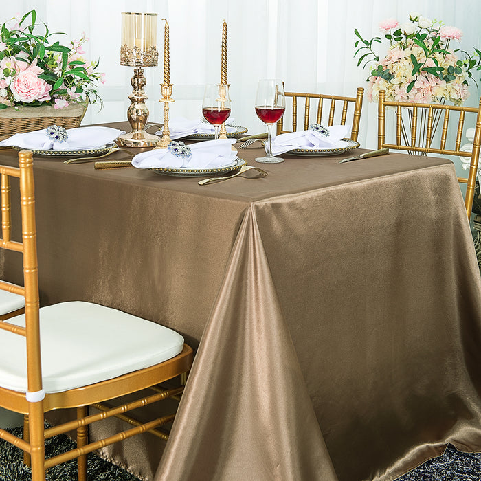 90"x132" Seamless Rectangular Satin Tablecloth - Latte/Taupe (1pc)