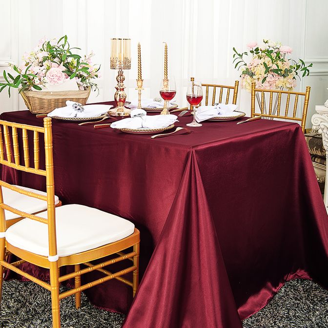 90"x156" Seamless Rectangular Satin Tablecloth - Burgundy (1pc)
