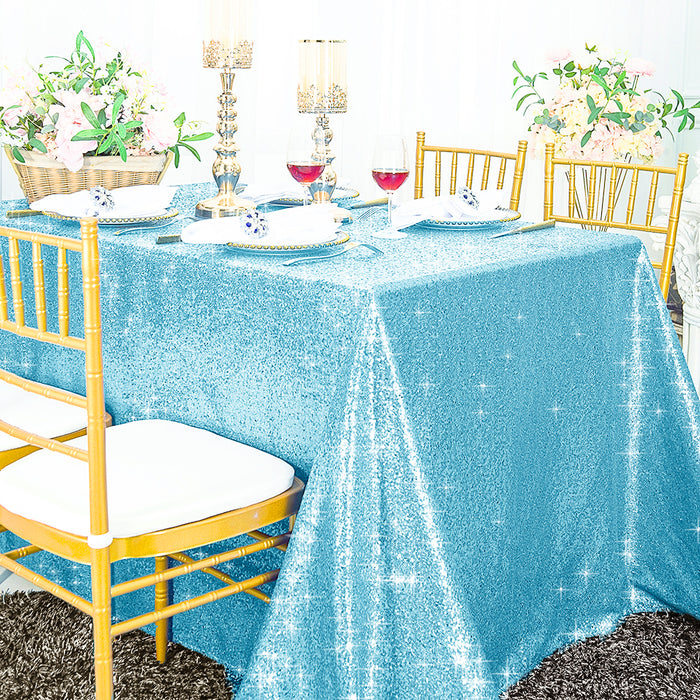 90"x156" Seamless Rectangular Sequin Taffeta Tablecloth - Baby Blue (1pc)