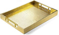 ATZYmolin 17"x12" Leather Serving Tray, Gold Handle Vanity Platter, Gold