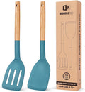 BUNDLEPRO Silicone Spatula, Solid & Slotted Turner, BPA-Free, 2 Pack, Black