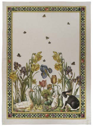 Bunny Garden Linen Tea Towel