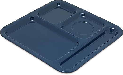 Carlisle FoodService Products Essential Food Tray, 4-Compartment Plastic Cafeteria Tray for Schools, Dining Halls, and Restaurants, Melamine, 10.5 x 9.5 Inches, Cafe Blue, (Pack of 36)