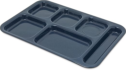Carlisle FoodService Products Essential Food Tray, 4-Compartment Plastic Cafeteria Tray for Schools, Dining Halls, and Restaurants, Melamine, 10.5 x 9.5 Inches, Cafe Blue, (Pack of 36)