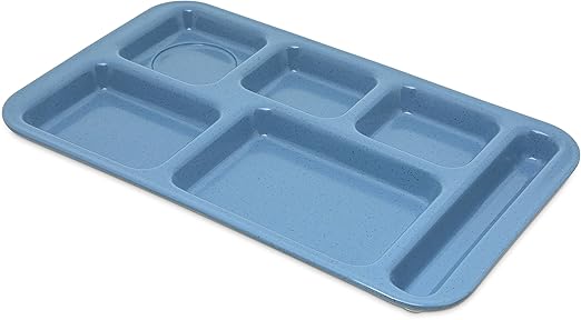 Carlisle FoodService Products Essential Food Tray, 4-Compartment Plastic Cafeteria Tray for Schools, Dining Halls, and Restaurants, Melamine, 10.5 x 9.5 Inches, Cafe Blue, (Pack of 36)