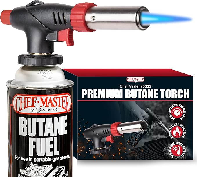 Chef Master Butane Torch Lighter + 4x 8 oz Fuel, Creme Brulee & Soldering