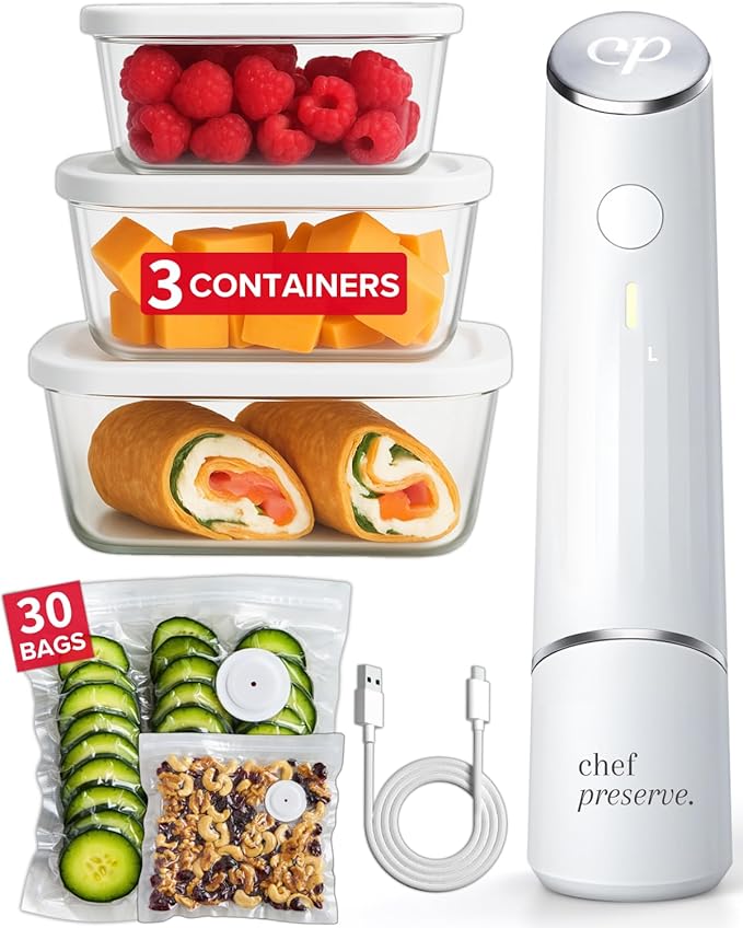Chef Preserve Reusable Vacuum Sealer Bags for Food – 60 BPA-Free Food Storage Bags, Freezer, Microwave – Odor-Resistant, Leak-Proof – Compatible with Chef Preserve Vacuum Sealers
