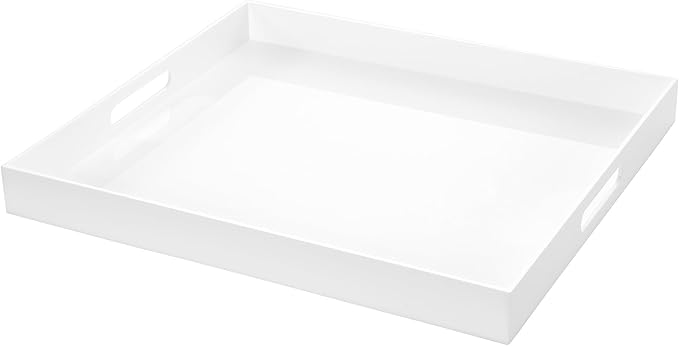 Clear Rectangular 14x20 Inches Acrylic Ottoman Tray Decorative Serving Tray with Cutout Handles Organizer Tray on Coffee Table Countertop Big Breakfast Bed Tray Living Room Appetizer Serving Food