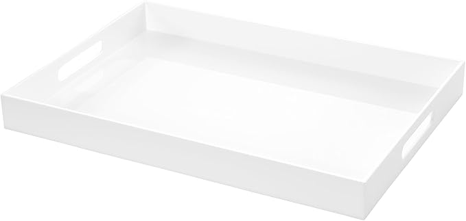 Clear Rectangular 14x20 Inches Acrylic Ottoman Tray Decorative Serving Tray with Cutout Handles Organizer Tray on Coffee Table Countertop Big Breakfast Bed Tray Living Room Appetizer Serving Food