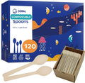 CORAL Light Brown Compostable Sturdy Disposable Spoons, 6.5-Inch, 120 Count