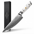 Damascus Chef Knife 8 Inch, Japanese Chef Knife with 67-Layer VG-10 Steel Core, Ultra Sharp Professional Kitchen Knife, White Turquoise Marble Handle, Premium Gift Box