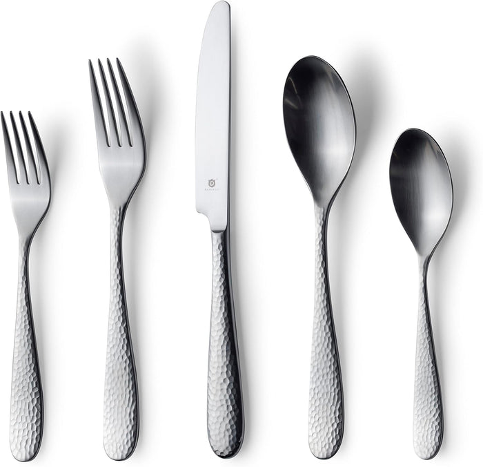 Danialli Matte Silverware Set, 18/10 Stainless Steel Satin Flatware, Modern Brushed Finish Cutlery, Dishwasher Safe & Durable, Built to Last (40-Piece, Marettimo)
