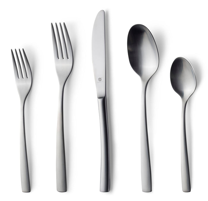 Danialli Matte Silverware Set, 18/10 Stainless Steel Satin Flatware, Modern Brushed Finish Cutlery, Dishwasher Safe & Durable, Built to Last (40-Piece, Marettimo)