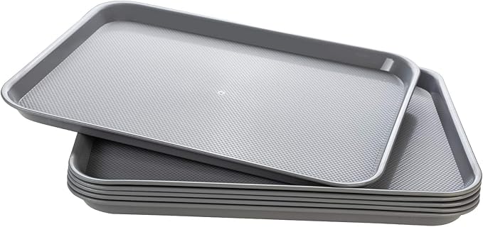 Eslite Rectangular Plastic Serving Trays,Fast Food Serving Cafeteria Trays,17"X13",Set of 6(White)