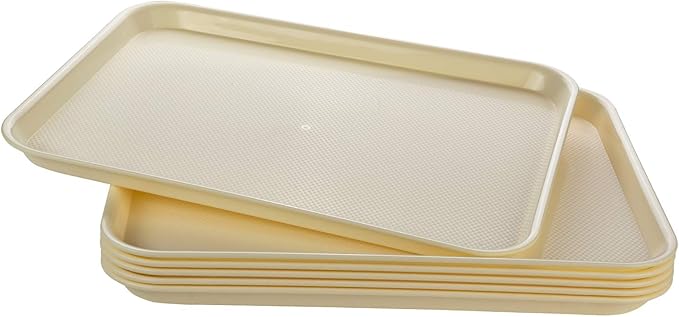 Eslite Rectangular Plastic Serving Trays,Fast Food Serving Cafeteria Trays,17"X13",Set of 6(White)