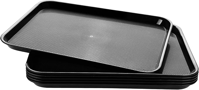 Eslite Rectangular Plastic Serving Trays,Fast Food Serving Cafeteria Trays,17"X13",Set of 6(White)