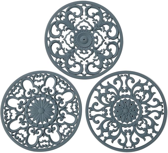 Extra Thick Silicone Trivet Mat for Hot Dishes, Hot Pots and Pans, Pot Holder, Hot Pad to Protect Your Table and Countertop, Kitchen Decor and Accessories,Navy Blue, Set of 3