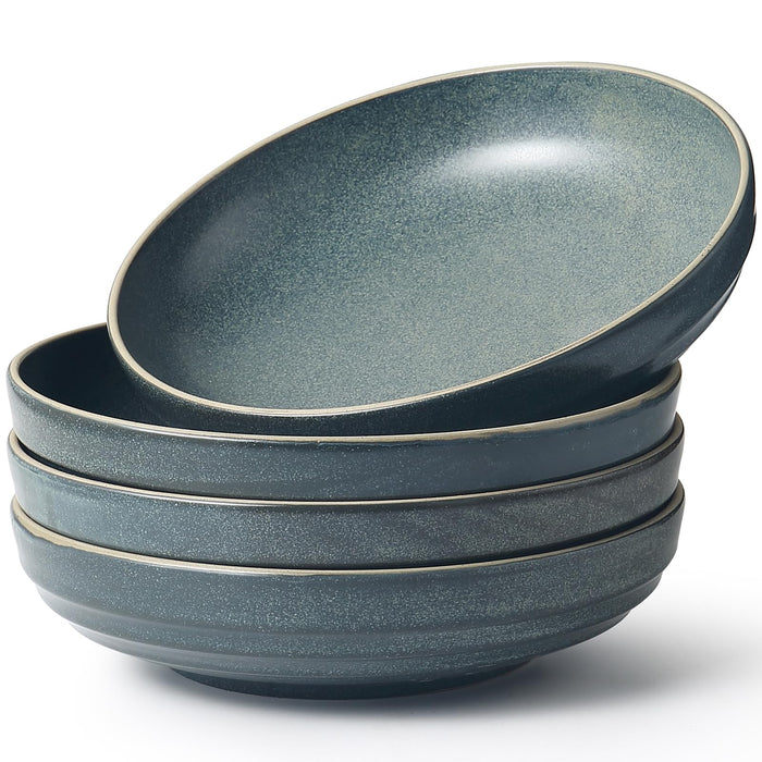 HAPPY KIT 9'' Pasta Bowls, 42oz Pasta Bowls Set of 4, Large Salad Bowl, Ceramic Serving Bowls,Double Reactive Glaze, Ideal for Housewarming, Festivals, Microwave Safe (Peacock Blue)