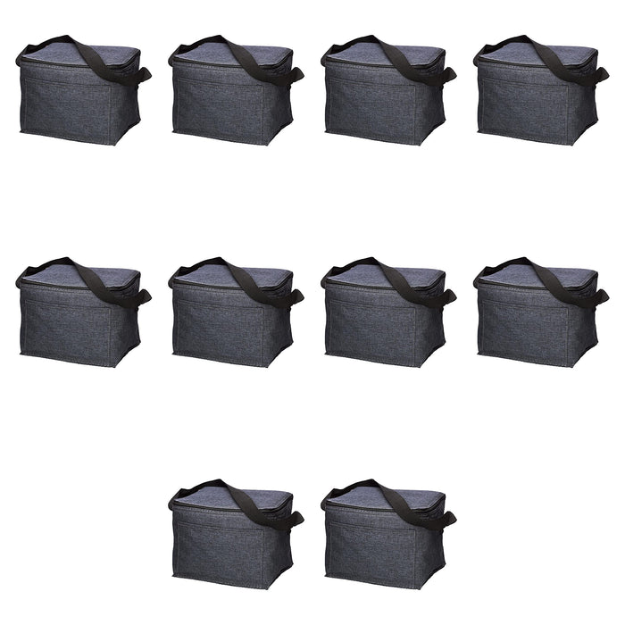 Insulated Cooler Lunch Bag Set of 10, Bulk Pack - Perfect for Work, Travel, Outdoor Events - Black