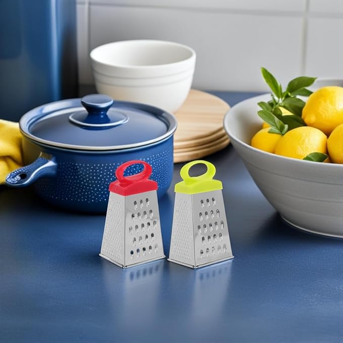 JOINPAYA 4 Pack Mini Box Grater Stainless Steel 4-Sided Kitchen Cheese Grater with Handle Small Manual Shredder for Cheese Carrot Ginger Garlic Chocolate