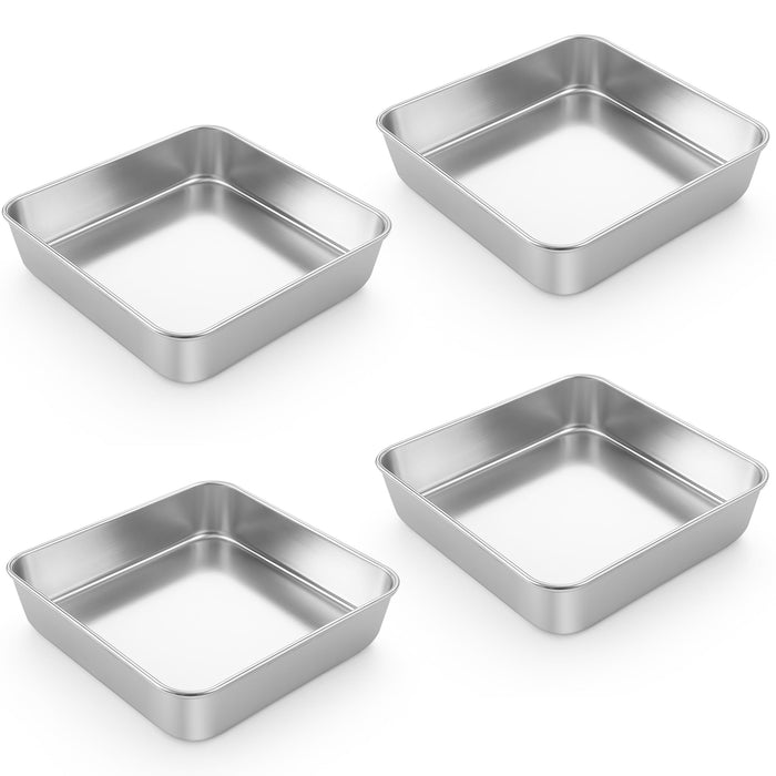 LIANYU 8 Inch Square Baking Cake Pan Set of 4, Stainless Steel Brownie Pan