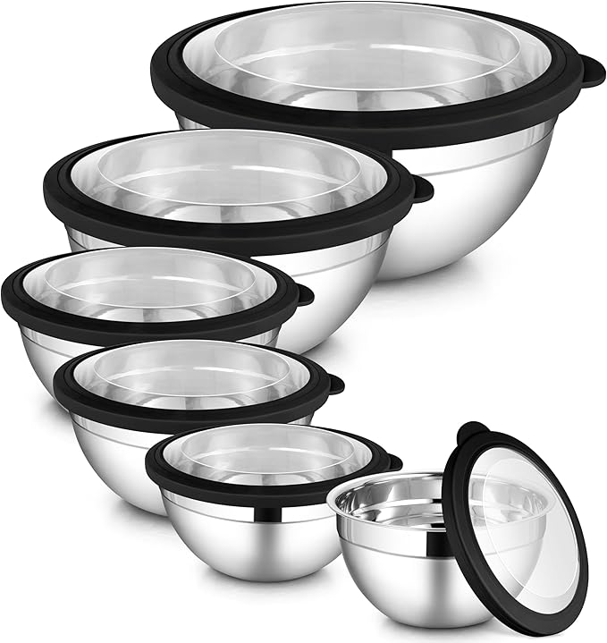 LIANYU Stainless Steel Mixing Bowls with Transparent Airtight Lids Set of 6