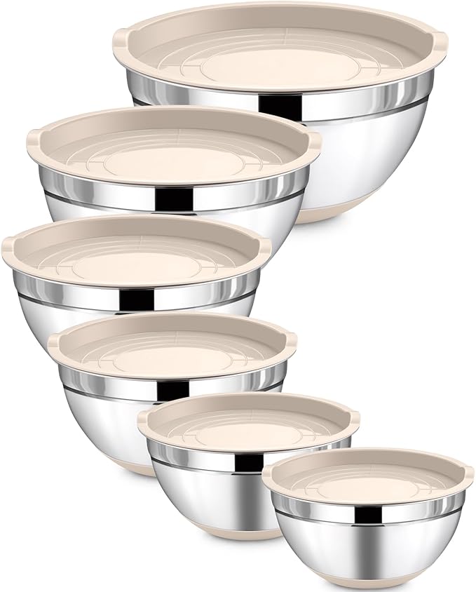 LIANYU Stainless Steel Mixing Bowls with Transparent Airtight Lids Set of 6